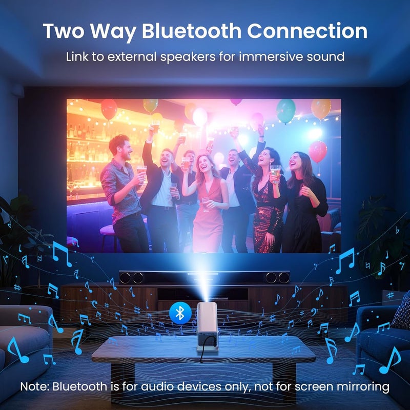 WISHOLY Mini Projector Native 1080P, Portable Outdoor Movie Projector with WiFi and Bluetooth, 4K Supported, Compatible with Smartphone, HDMI, USB, TV Stick, PS5 for Home Theater, Bedroom, Outdoor Use - Image 5